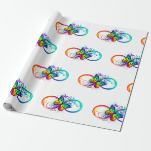 Bright infinity with rainbow butterfly wrapping paper