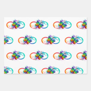 Bright infinity with rainbow butterfly wrapping paper sheet