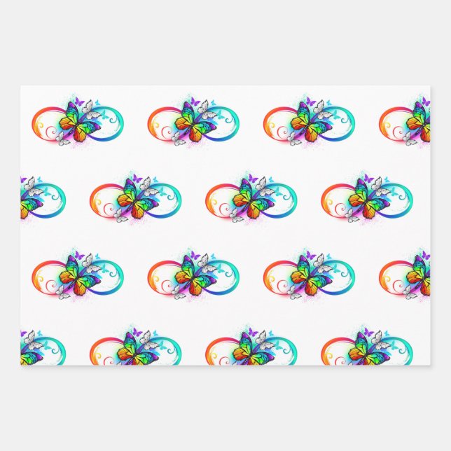 Bright infinity with rainbow butterfly wrapping paper sheet (Front)