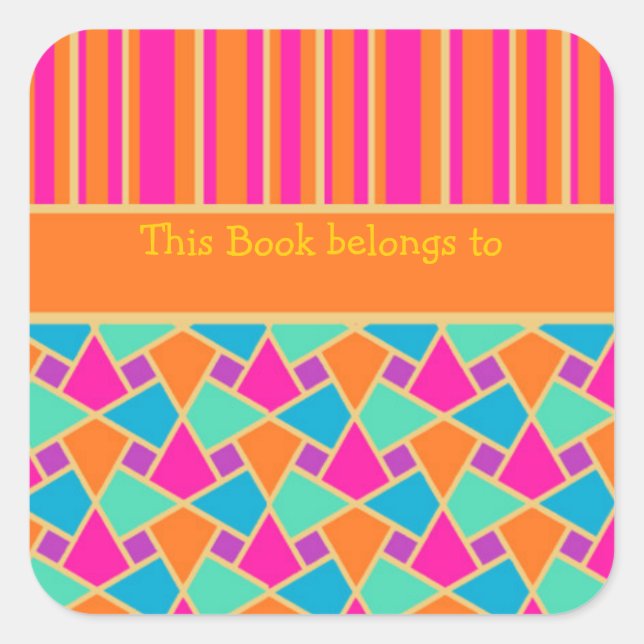 Bright Islamic Pattern and Stripes: Bookplates Square Sticker (Front)