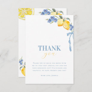 Bright Italian Blue Bow Lemon Floral Bridal Shower Thank You Card
