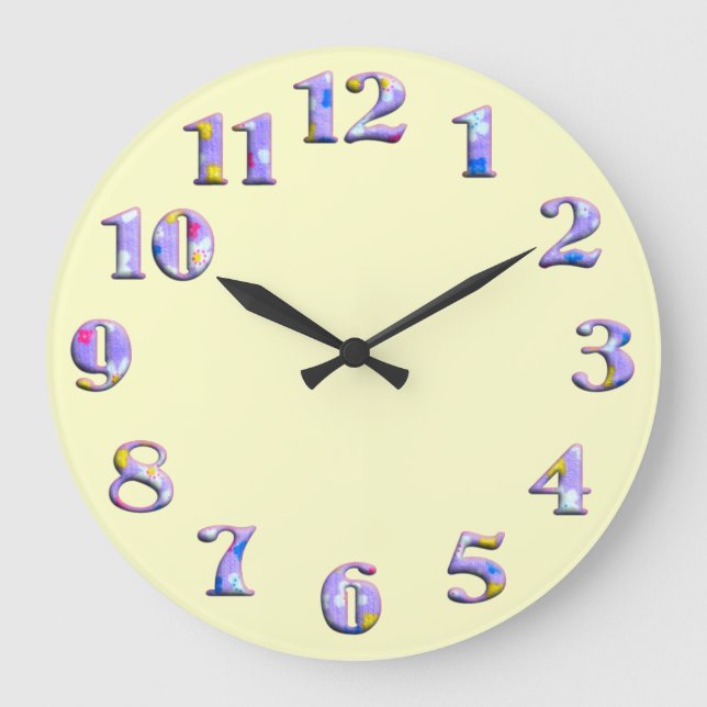 Bright ivory round clock with big cute numbers 02 (Front)