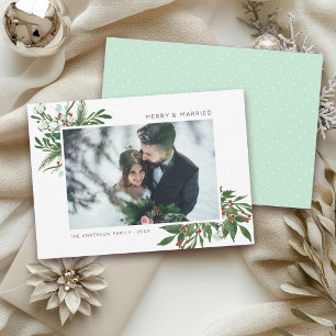 Bright Joy   Merry & Married Mistletoe Sprig Photo Holiday Card