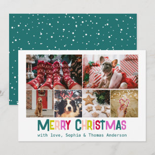 Bright & Joyful Merry Christmas 6 Photo Pine Green Holiday Card