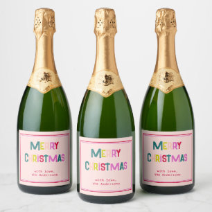 Bright & Joyful Merry Christmas Blush Pink Sparkling Wine Label
