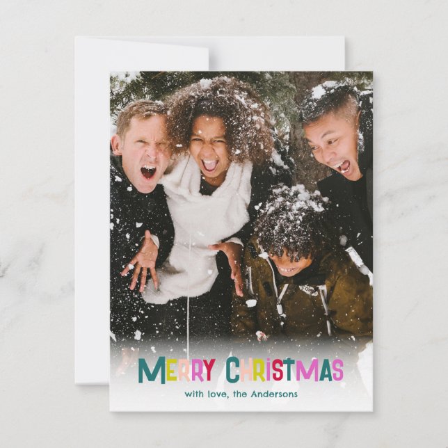Bright & Joyful Merry Christmas Photo Pine Green Holiday Card (Front)
