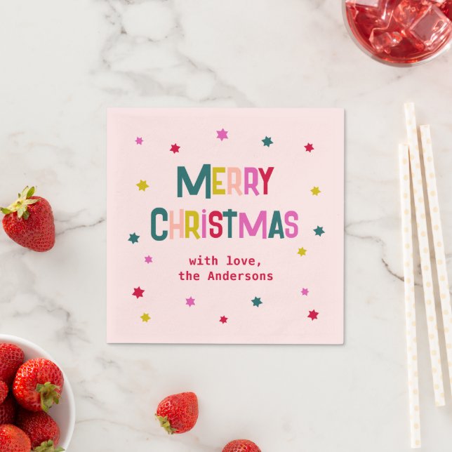 Bright & Joyful Modern Merry Christmas Blush Pink Napkin (Insitu)