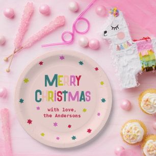 Bright & Joyful Modern Merry Christmas Blush Pink Paper Plate