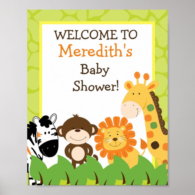 Bright Jungle Safari Animals 8x10 Sign (Front)