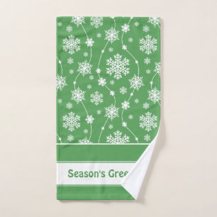 Bright Kelly Green Winter White Snowflake Pattern Bath Towel Set