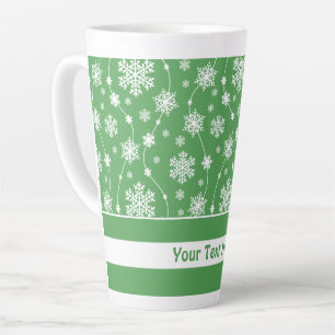 Bright Kelly Green Winter White Snowflake Pattern Latte Mug