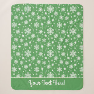 Bright Kelly Green Winter White Snowflake Pattern Sherpa Blanket