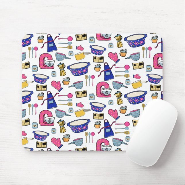 Bright Kitchen Utensils Chef Cake Baker Mouse Mat (With Mouse)