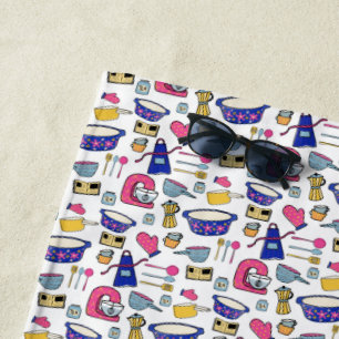 Bright Kitchen Utensils Cook Cake Maker Beach Towel