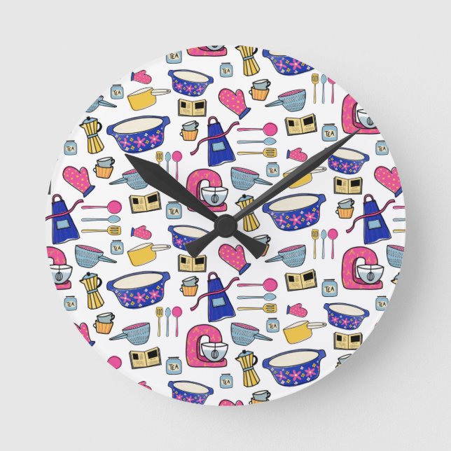 Bright Kitchen Utensils Cook Cake Maker Round Clock (Front)