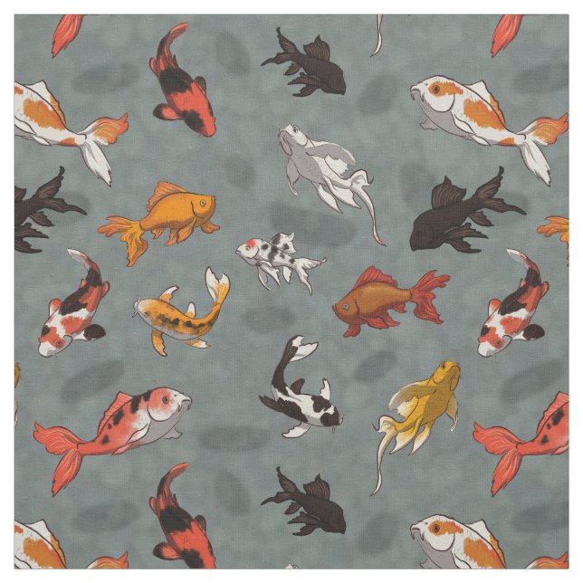 Bright Koi Fish Pond Pattern Fabric (Swatch)