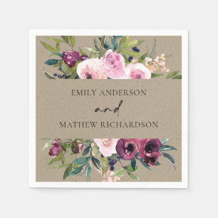 BRIGHT KRAFT BLUSH BURGUNDY FLORAL BUNCH WEDDING NAPKIN