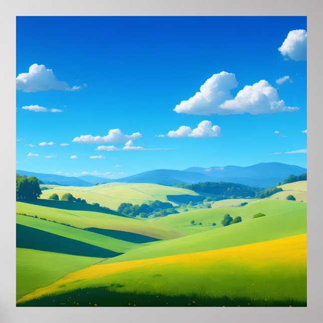 bright landscape with rolling hills poster (Front)
