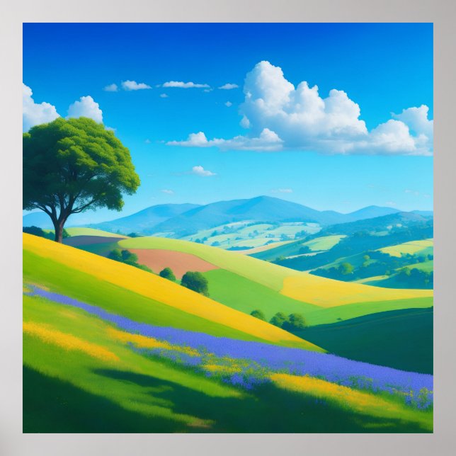 bright landscape with rolling hills poster (Front)