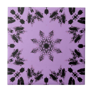 Bright lavender purple ebony black star flower  tile
