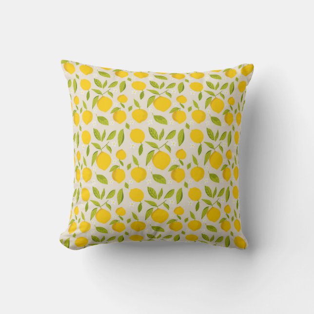 Bright Lemon Pattern – Fresh Yellow Citrus Fruit  Cushion (Front)