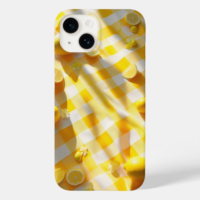 Bright Lemon Summer Picnic Phone Case Yellow Gingh (Back)