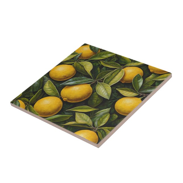 Bright Lemon with Green Leaf Print Tile (Side)