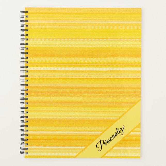 Bright Lemon Yellow Modern Stripe Pattern Calendar Planner (Front)