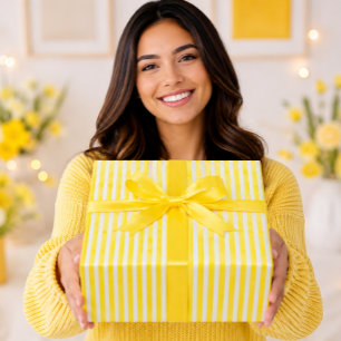 Bright Lemon Yellow Watercolor Stripes Wrapping Paper