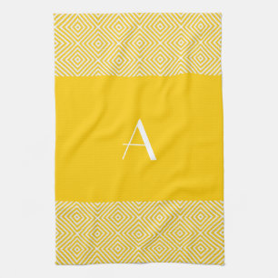 Bright Lemon Yellow with White Monogram Tea Towel
