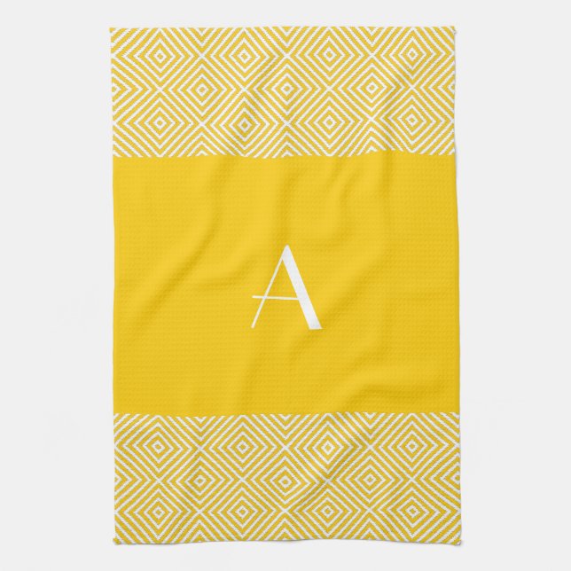 Bright Lemon Yellow with White Monogram Tea Towel (Vertical)