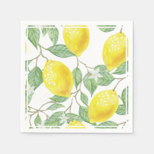 Bright Lemons and Leaves Yellow and Green Napkin