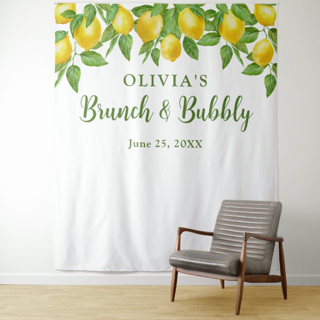 Bright Lemons Bridal Shower Photo Booth Backdrop Tapestry (In Situ)