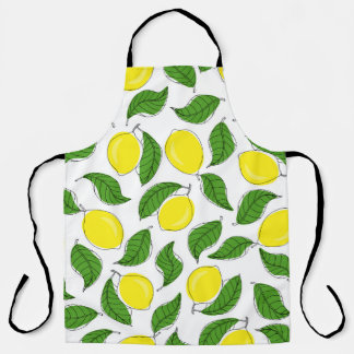 Bright Lemons Green Leaves Pattern Apron