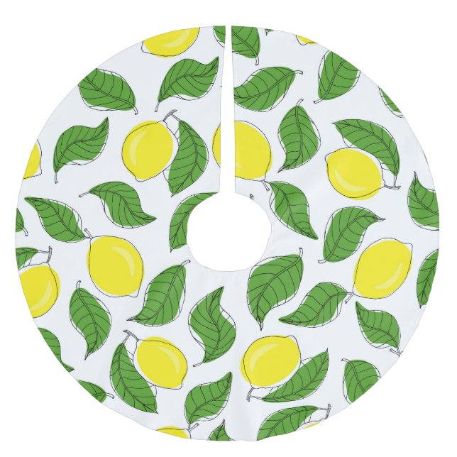 Bright Lemons Green Leaves Pattern Brushed Polyester Tree Skirt (Front)