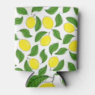 Bright Lemons Green Leaves Pattern Can Cooler