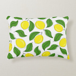 Bright Lemons Green Leaves Pattern Decorative Cushion
