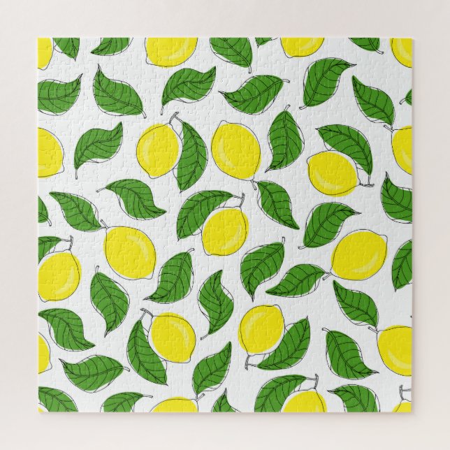 Bright Lemons Green Leaves Pattern Jigsaw Puzzle (Vertical)