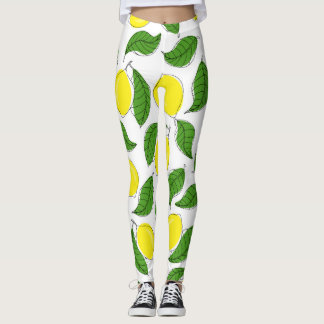 Bright Lemons Green Leaves Pattern Leggings