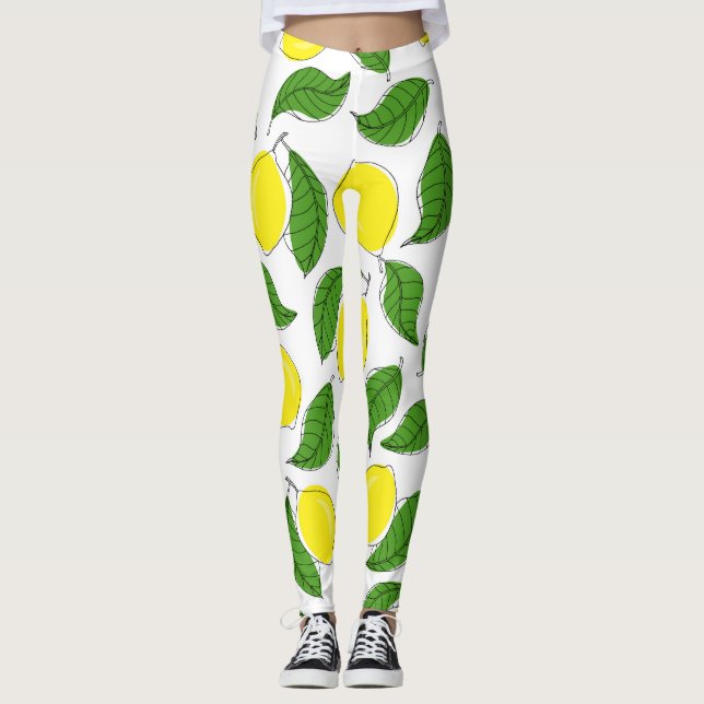 Bright Lemons Green Leaves Pattern Leggings (Front)
