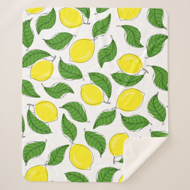 Bright Lemons Green Leaves Pattern Sherpa Blanket (Front)
