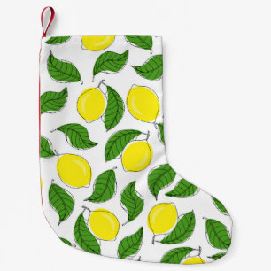 Bright Lemons Green Leaves Pattern Small Christmas Stocking