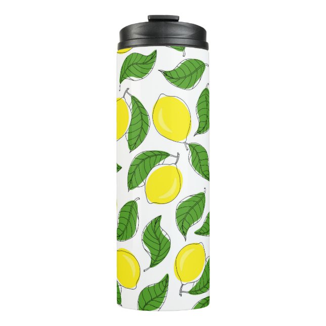 Bright Lemons Green Leaves Pattern Thermal Tumbler (Front)