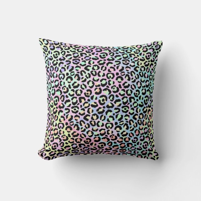 *~*  Bright Leopard Rainbow Gold Animal Print Spot Cushion (Front)