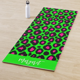 Bright leopard skin monogram name Yoga Mat