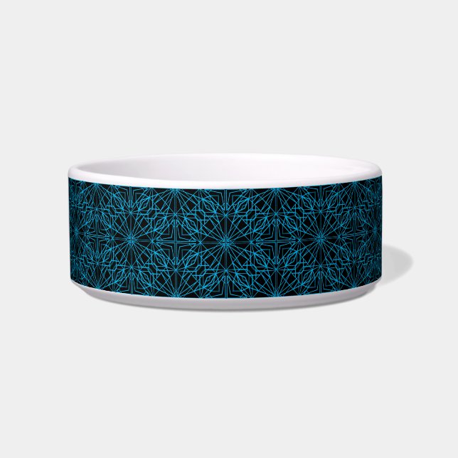 Bright Light Blue Black Geometric Symmetry Pattern Bowl (Front)