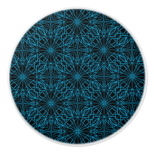 Bright Light Blue Black Geometric Symmetry Pattern Ceramic Knob
