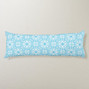 Bright Light Blue White Geometric Symmetry Pattern Body Cushion