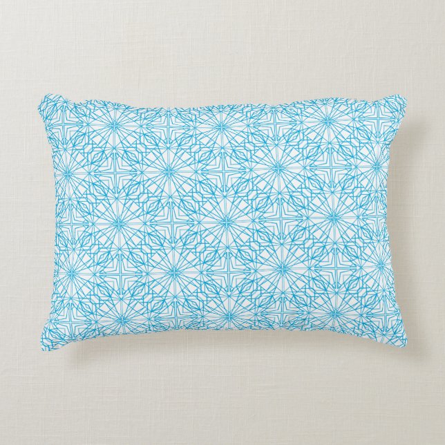Bright Light Blue White Geometric Symmetry Pattern Decorative Cushion (Front)