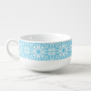 Bright Light Blue White Geometric Symmetry Pattern Soup Mug